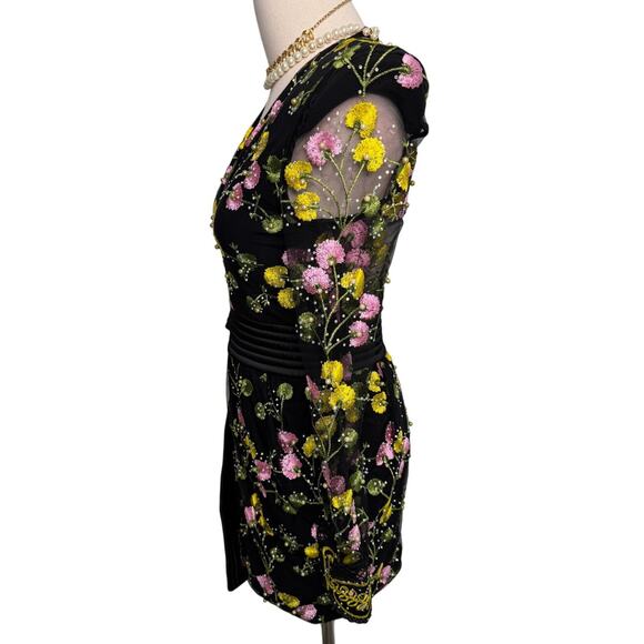 Zhivago In The Garden Floral Mesh Wrap Mini Dress black pink yellow size US 2 - Picture 8 of 15